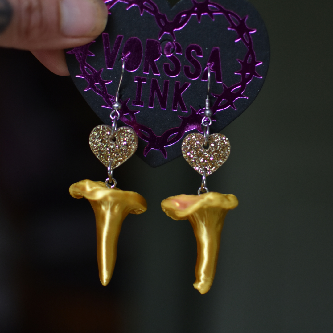 3D-printed Chanterelle earrings